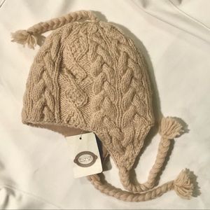 Aran Sweater Market Irish Wool Cable Knit Fleece Lined Hat With Ear Flapa